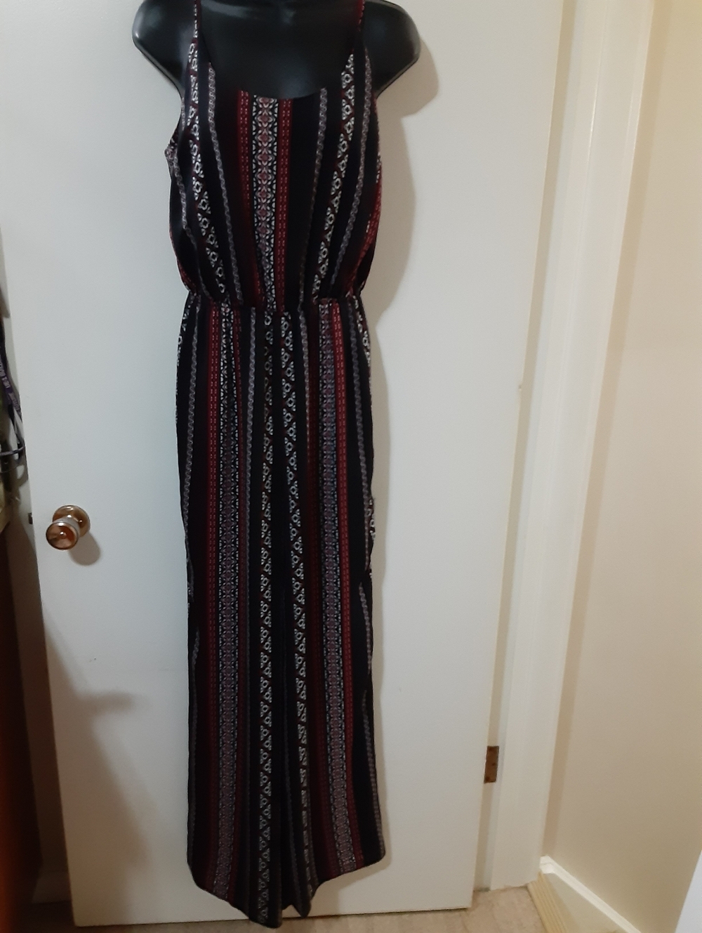 Boho Folk Print Wide Leg Jumpsuit Stretch Waist Festival Small